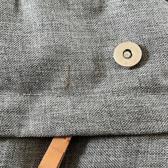 Grey and Leather diaper bag with striped lining - Picture 7 of 8